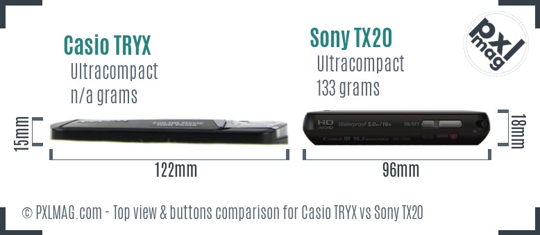 Casio TRYX vs Sony TX20 top view buttons comparison