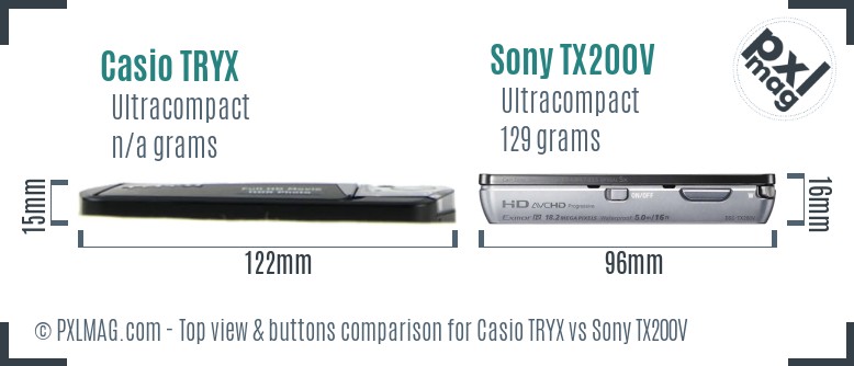 Casio TRYX vs Sony TX200V top view buttons comparison