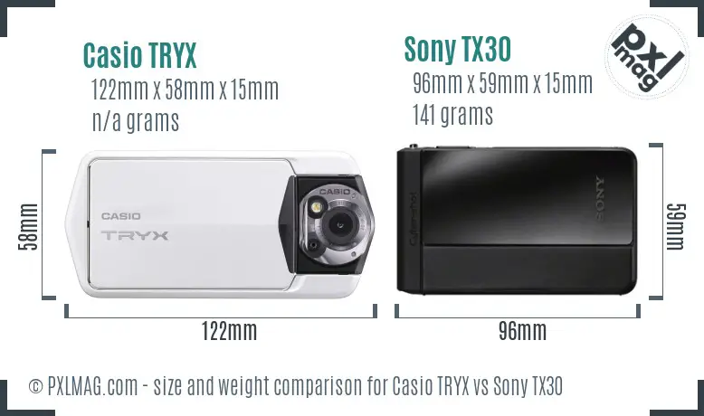 Casio TRYX vs Sony TX30 size comparison