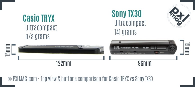 Casio TRYX vs Sony TX30 top view buttons comparison