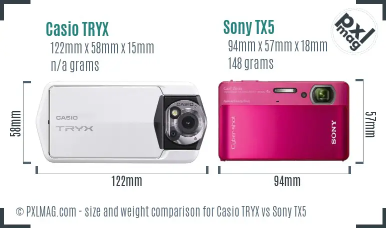 Casio TRYX vs Sony TX5 size comparison