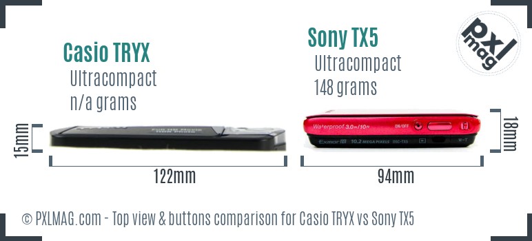 Casio TRYX vs Sony TX5 top view buttons comparison