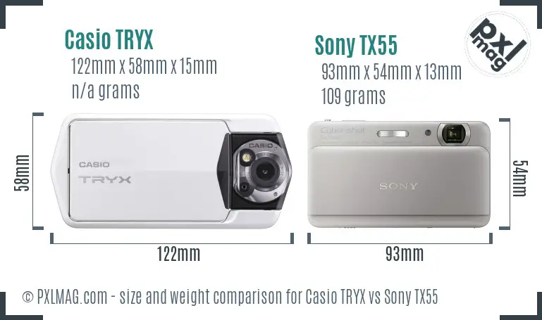 Casio TRYX vs Sony TX55 size comparison