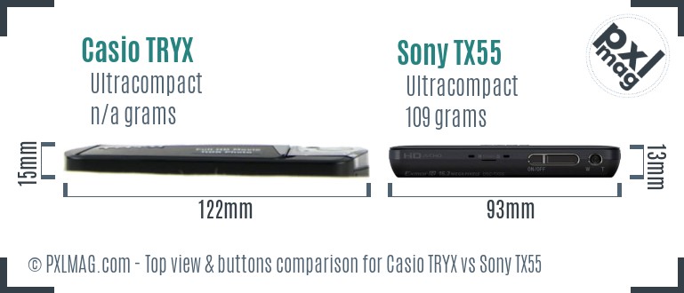 Casio TRYX vs Sony TX55 top view buttons comparison