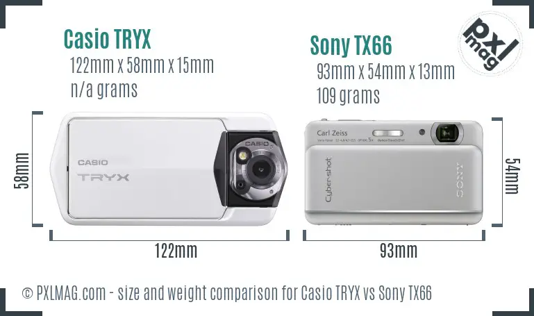 Casio TRYX vs Sony TX66 size comparison
