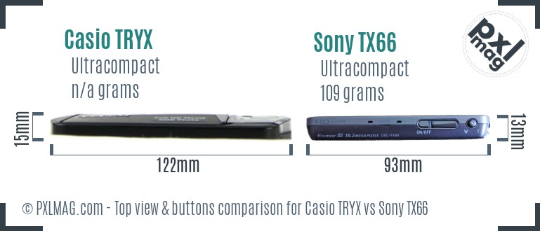 Casio TRYX vs Sony TX66 top view buttons comparison