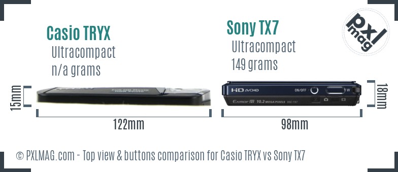 Casio TRYX vs Sony TX7 top view buttons comparison