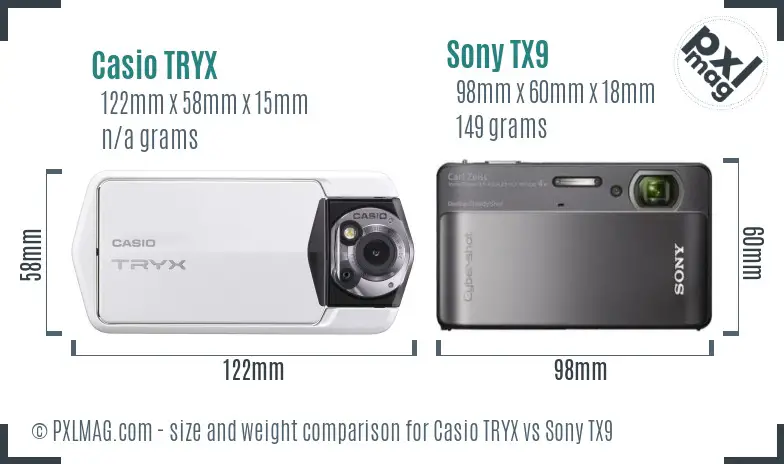 Casio TRYX vs Sony TX9 size comparison