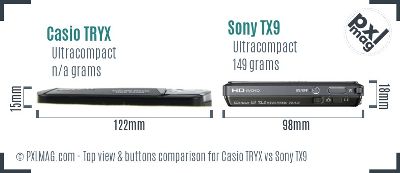 Casio TRYX vs Sony TX9 top view buttons comparison