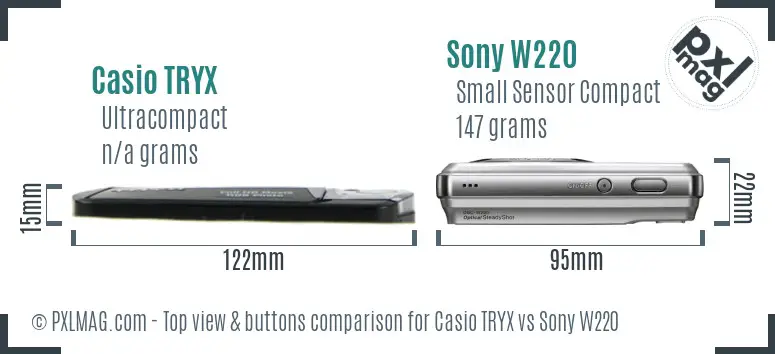 Casio TRYX vs Sony W220 top view buttons comparison