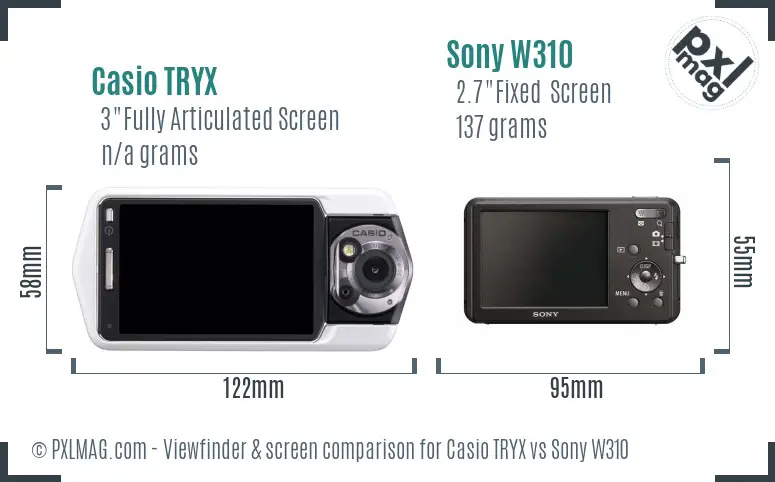 Casio TRYX vs Sony W310 Screen and Viewfinder comparison