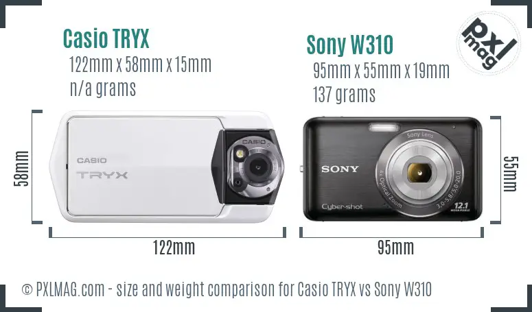 Casio TRYX vs Sony W310 size comparison