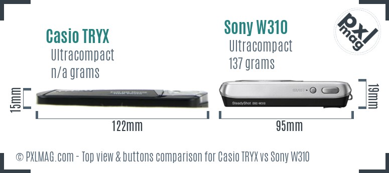Casio TRYX vs Sony W310 top view buttons comparison