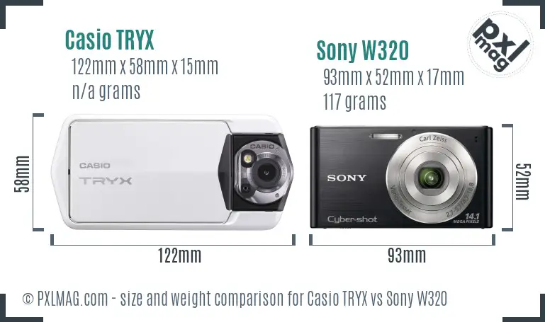 Casio TRYX vs Sony W320 size comparison