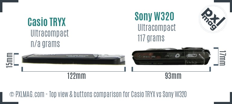 Casio TRYX vs Sony W320 top view buttons comparison