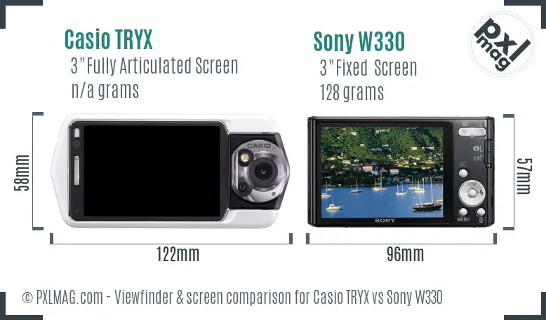 Casio TRYX vs Sony W330 Screen and Viewfinder comparison