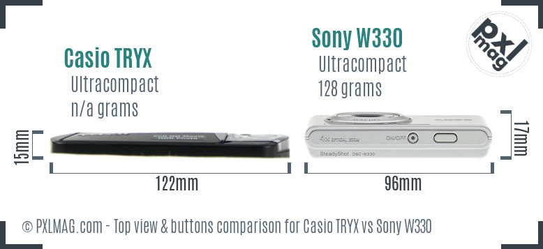 Casio TRYX vs Sony W330 top view buttons comparison