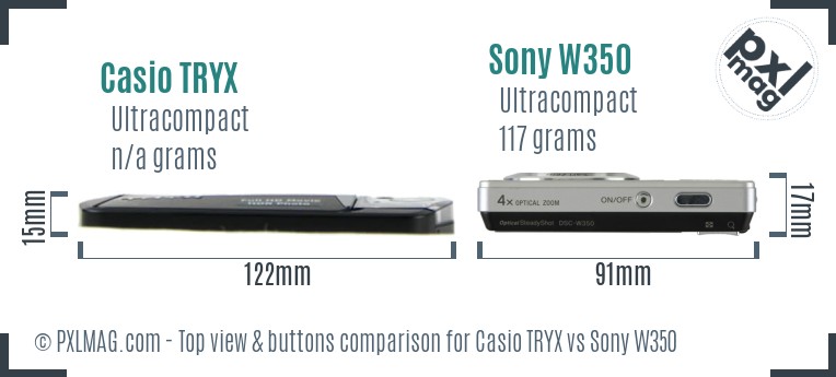 Casio TRYX vs Sony W350 top view buttons comparison Casio TRYX vs Sony W350 top view buttons comparison