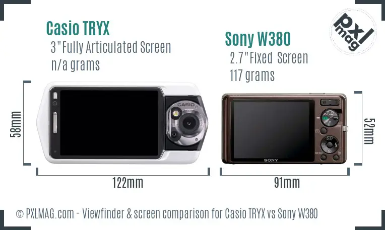 Casio TRYX vs Sony W380 Screen and Viewfinder comparison