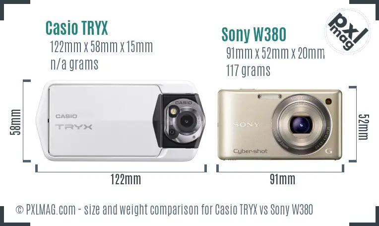Casio TRYX vs Sony W380 size comparison
