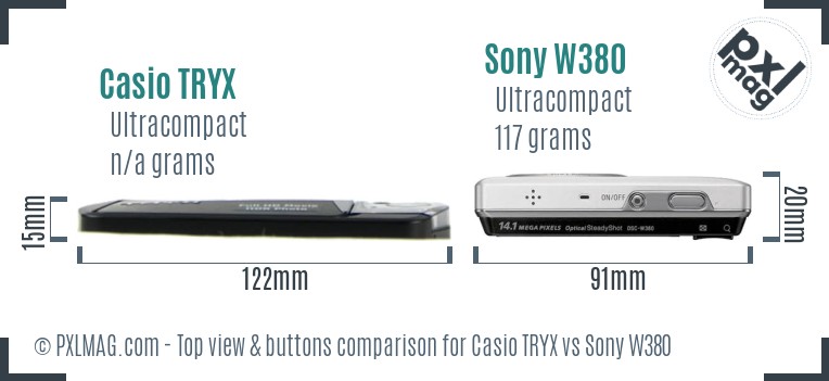Casio TRYX vs Sony W380 top view buttons comparison