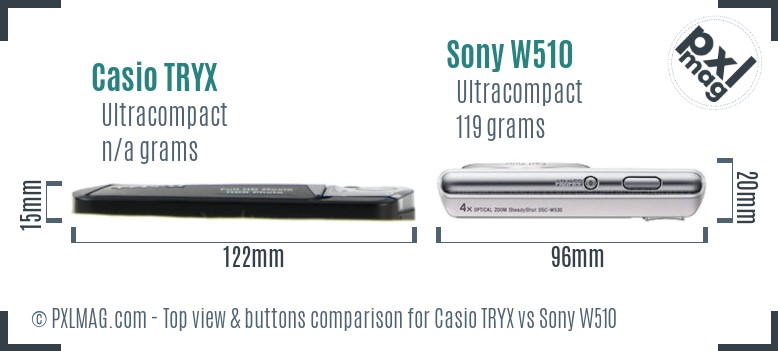 Casio TRYX vs Sony W510 top view buttons comparison