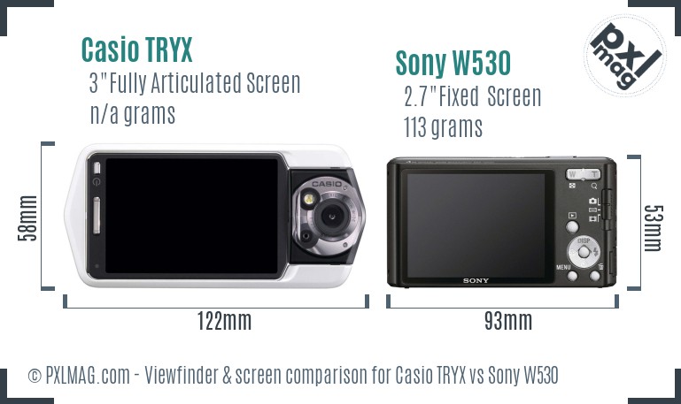 Casio TRYX vs Sony W530 Screen and Viewfinder comparison