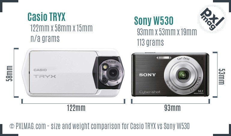 Casio TRYX vs Sony W530 size comparison