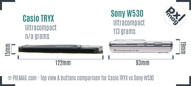 Casio TRYX vs Sony W530 top view buttons comparison