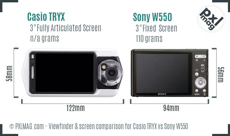 Casio TRYX vs Sony W550 Screen and Viewfinder comparison