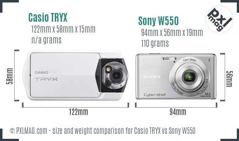 Casio TRYX vs Sony W550 size comparison