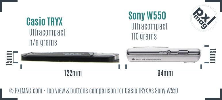 Casio TRYX vs Sony W550 top view buttons comparison