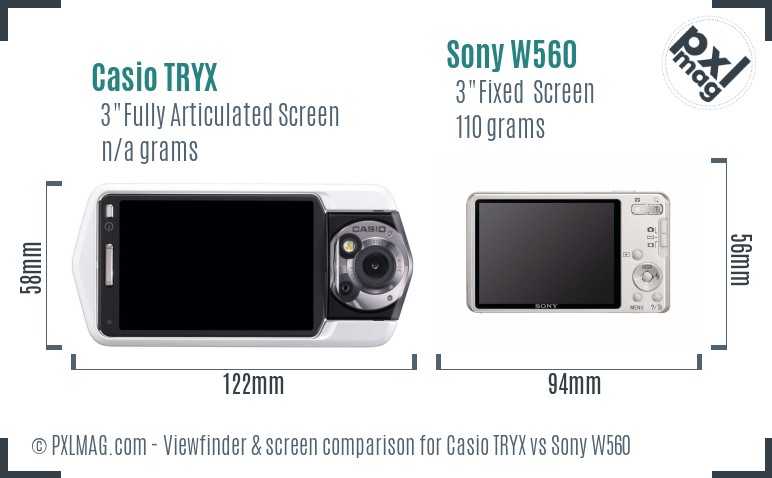 Casio TRYX vs Sony W560 Screen and Viewfinder comparison