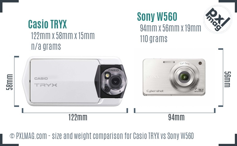 Casio TRYX vs Sony W560 size comparison