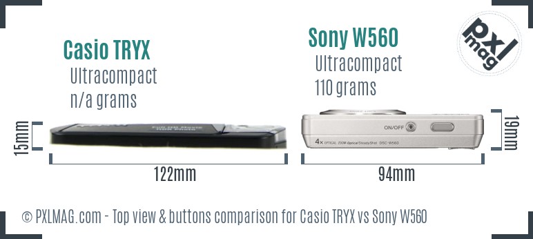 Casio TRYX vs Sony W560 top view buttons comparison