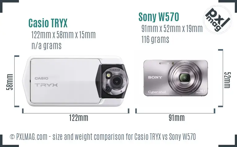 Casio TRYX vs Sony W570 size comparison
