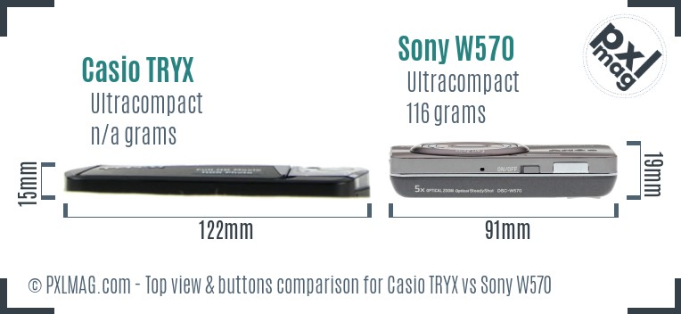 Casio TRYX vs Sony W570 top view buttons comparison