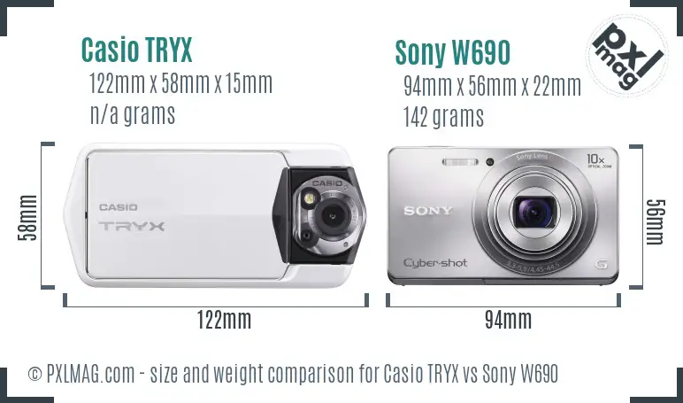 Casio TRYX vs Sony W690 size comparison