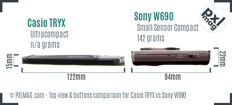 Casio TRYX vs Sony W690 top view buttons comparison