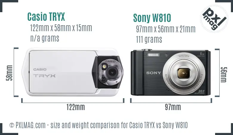 Casio TRYX vs Sony W810 size comparison