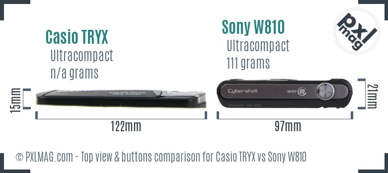 Casio TRYX vs Sony W810 top view buttons comparison
