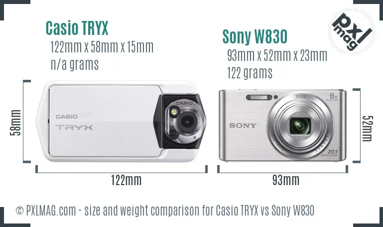 Casio TRYX vs Sony W830 size comparison