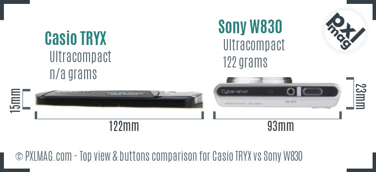 Casio TRYX vs Sony W830 top view buttons comparison