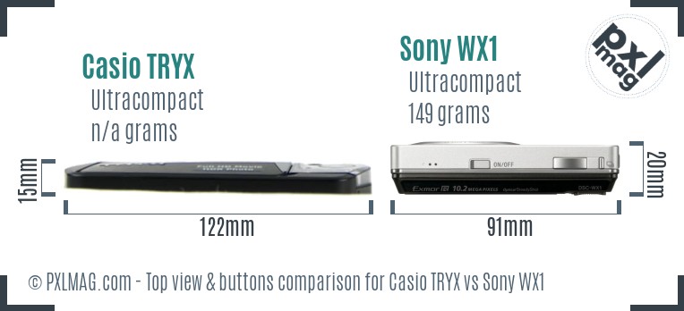 Casio TRYX vs Sony WX1 top view buttons comparison