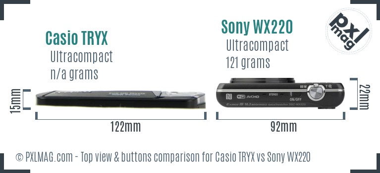 Casio TRYX vs Sony WX220 top view buttons comparison