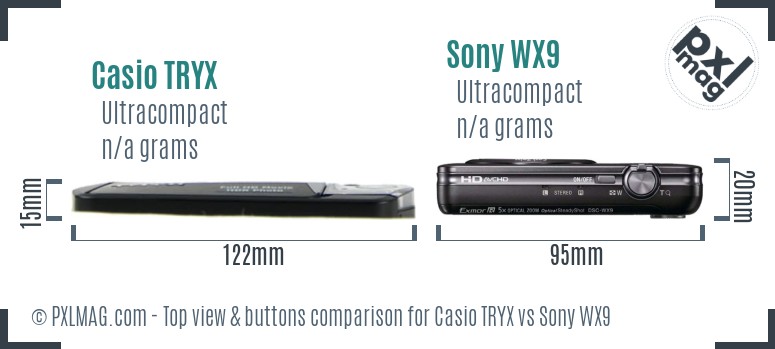 Casio TRYX vs Sony WX9 top view buttons comparison