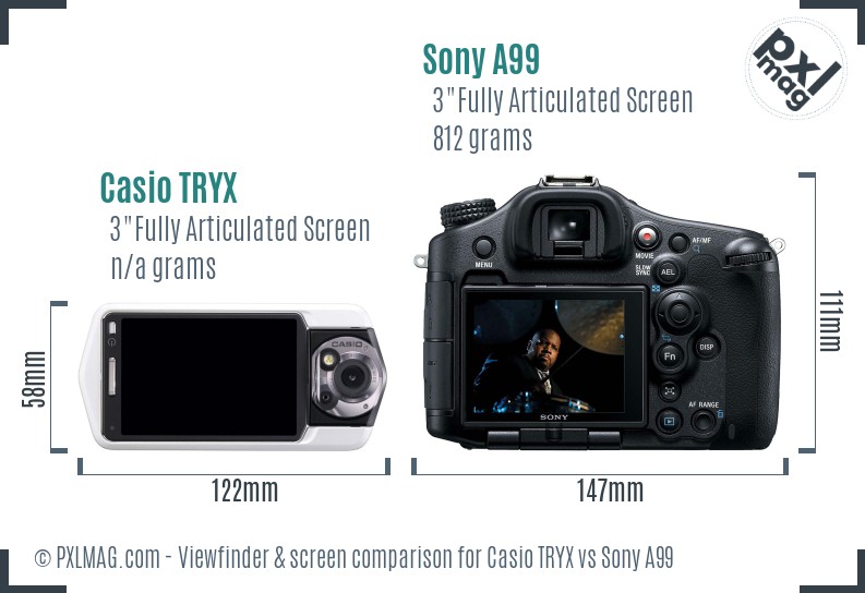 Casio TRYX vs Sony A99 Screen and Viewfinder comparison