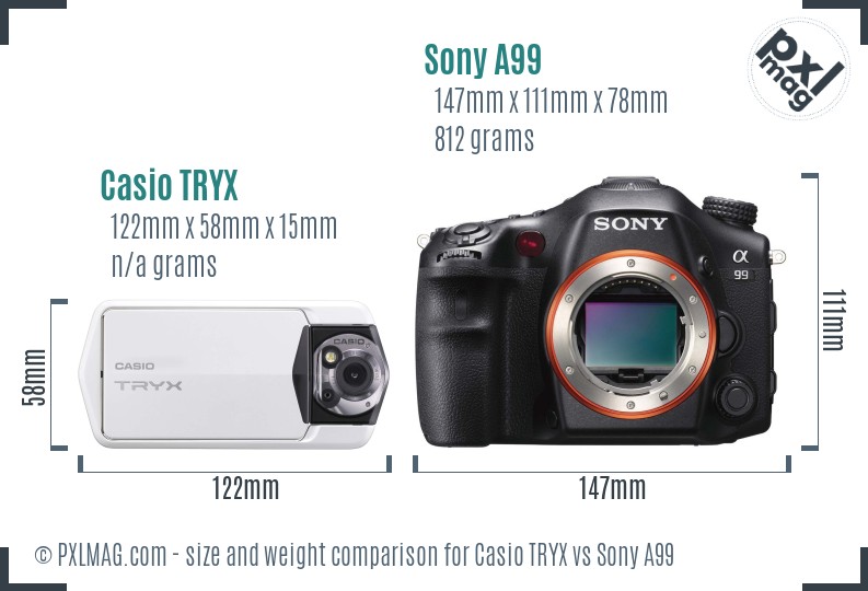 Casio TRYX vs Sony A99 size comparison