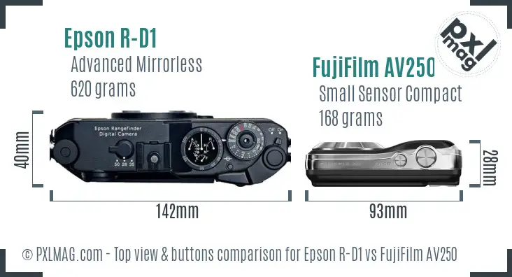 Epson R-D1 vs FujiFilm AV250 top view buttons comparison