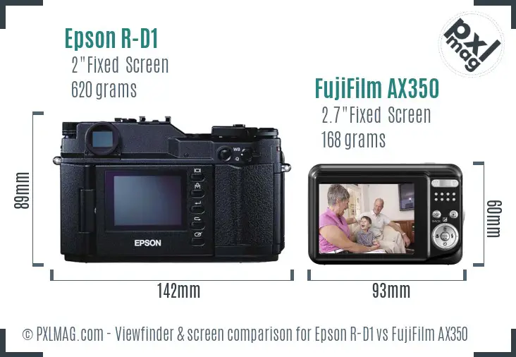 Epson R-D1 vs FujiFilm AX350 Screen and Viewfinder comparison